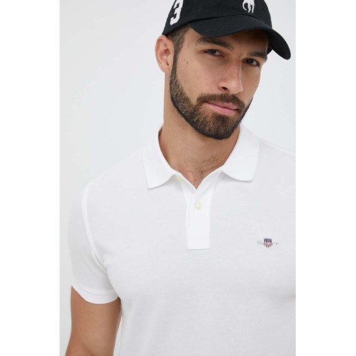 Gant polo bawełniane kolor biały gładki ze sklepu ANSWEAR.com w kategorii T-shirty męskie - zdjęcie 159169082
