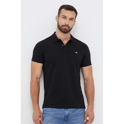 Gant polo bawełniane kolor czarny gładki ze sklepu ANSWEAR.com w kategorii T-shirty męskie - zdjęcie 159169092