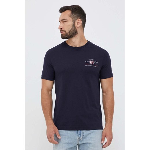 Gant t-shirt bawełniany kolor granatowy z aplikacją ze sklepu ANSWEAR.com w kategorii T-shirty męskie - zdjęcie 159169164