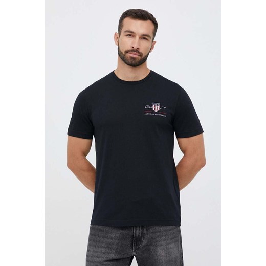 Gant t-shirt bawełniany kolor czarny z aplikacją ze sklepu ANSWEAR.com w kategorii T-shirty męskie - zdjęcie 159169172