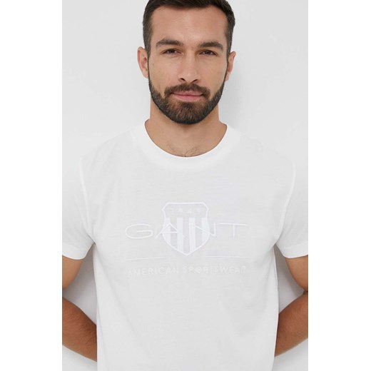 Gant t-shirt bawełniany kolor biały z aplikacją ze sklepu ANSWEAR.com w kategorii T-shirty męskie - zdjęcie 159169260