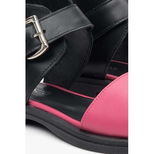 Estro: Czarno-różowe sandały damskie na płaskim obcasie Estro 36 okazja Estro