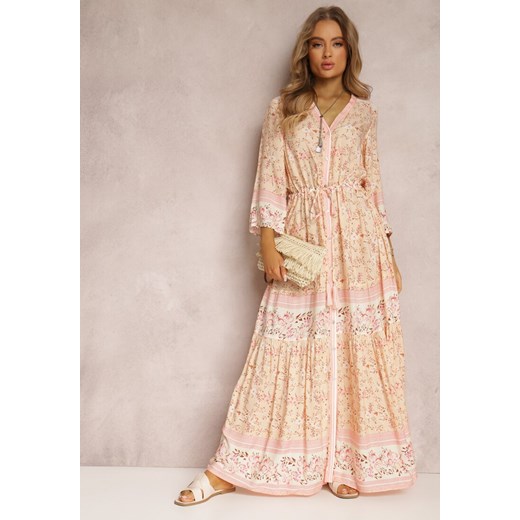 Różowo-Beżowa Sukienka z Wiskozy Toifnili Renee XL promocja Renee odzież