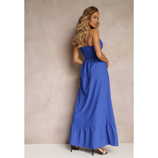 Niebieska Długa Sukienka Maxi z Falbaną na Dole i Gumką w Talii Sherrie Renee M wyprzedaż Renee odzież
