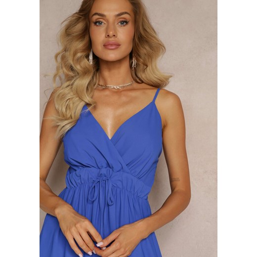 Niebieska Długa Sukienka Maxi z Falbaną na Dole i Gumką w Talii Sherrie Renee L Renee odzież promocyjna cena