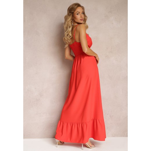 Czerwona Długa Sukienka Maxi z Falbaną na Dole i Gumką w Talii Sherrie Renee M Renee odzież okazja
