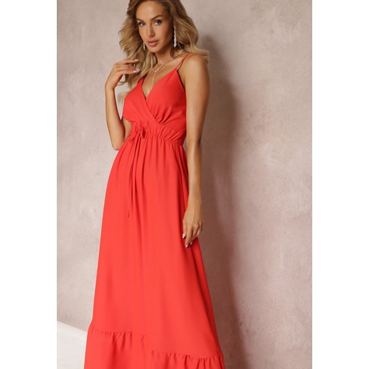 Czerwona Długa Sukienka Maxi z Falbaną na Dole i Gumką w Talii Sherrie Renee L okazyjna cena Renee odzież