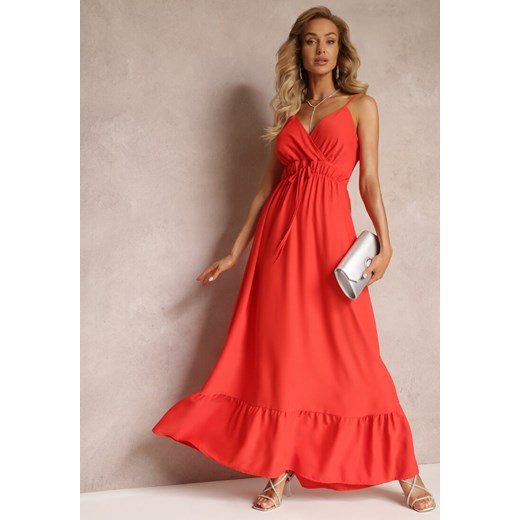 Czerwona Długa Sukienka Maxi z Falbaną na Dole i Gumką w Talii Sherrie Renee L Renee odzież wyprzedaż