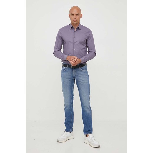 Calvin Klein koszula męska kolor fioletowy slim z kołnierzykiem klasycznym Calvin Klein 39 ANSWEAR.com