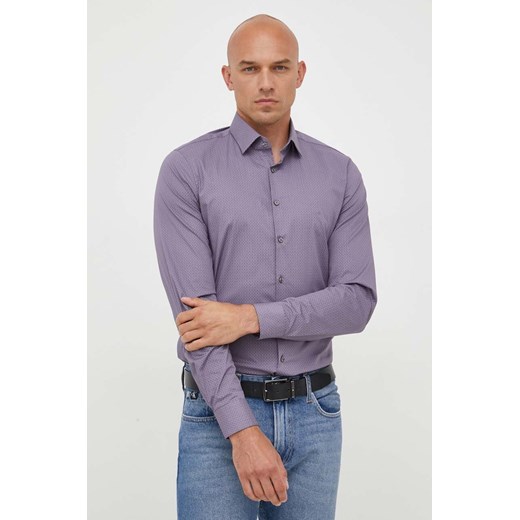 Calvin Klein koszula męska kolor fioletowy slim z kołnierzykiem klasycznym Calvin Klein 41 ANSWEAR.com
