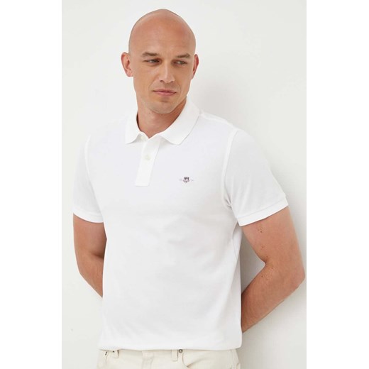 Gant polo bawełniane kolor biały gładki ze sklepu ANSWEAR.com w kategorii T-shirty męskie - zdjęcie 159190954