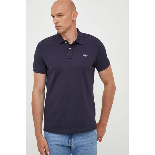 Gant polo bawełniane kolor granatowy gładki ze sklepu ANSWEAR.com w kategorii T-shirty męskie - zdjęcie 159190964