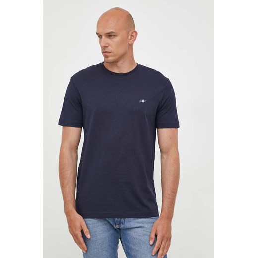 Gant t-shirt bawełniany kolor granatowy gładki ze sklepu ANSWEAR.com w kategorii T-shirty męskie - zdjęcie 159191122