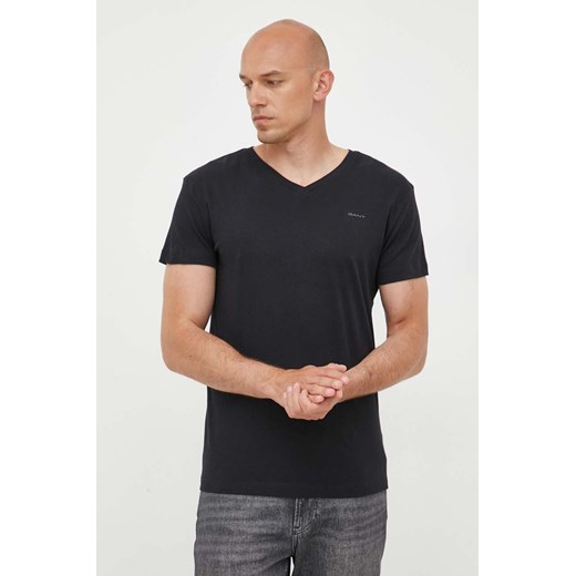 Gant t-shirt 2-pack męski kolor czarny gładki ze sklepu ANSWEAR.com w kategorii T-shirty męskie - zdjęcie 159191152