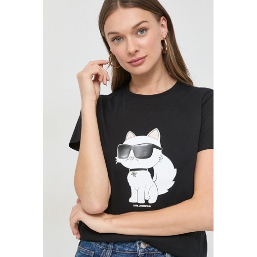 Karl Lagerfeld t-shirt bawełniany kolor czarny ze sklepu ANSWEAR.com w kategorii Bluzki damskie - zdjęcie 159191250