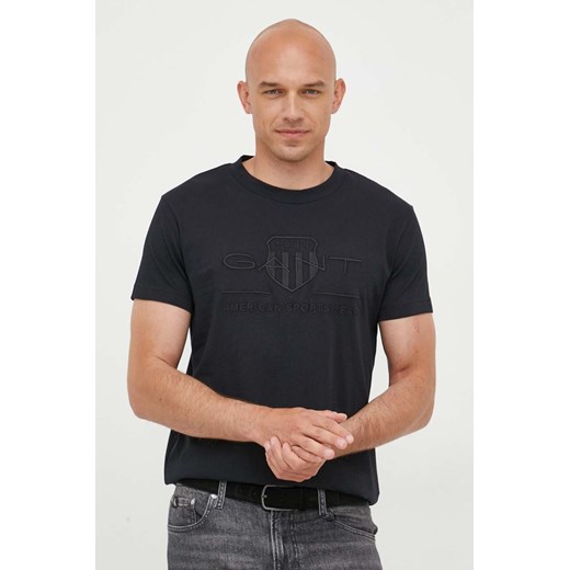 Gant t-shirt bawełniany kolor czarny z aplikacją Gant M ANSWEAR.com