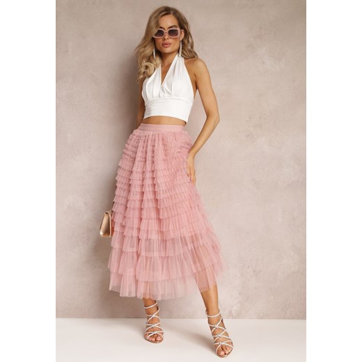 Różowa Tiulowa Spódnica Maxi z Gumką w Pasie i Falbankami Mahlia ze sklepu Renee odzież w kategorii Spódnice - zdjęcie 159194380