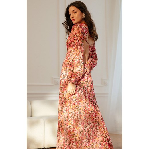 Sukienka szyfonowa z odkrytymi plecami K165/1, Kolor różowy, Rozmiar L, makover ze sklepu Primodo w kategorii Sukienki - zdjęcie 159204261
