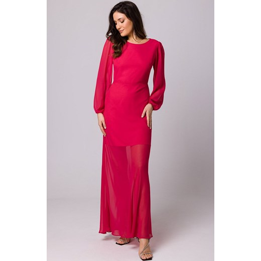 Sukienka Makover z okrągłym dekoltem maxi z długimi rękawami z odkrytymi ramionami 