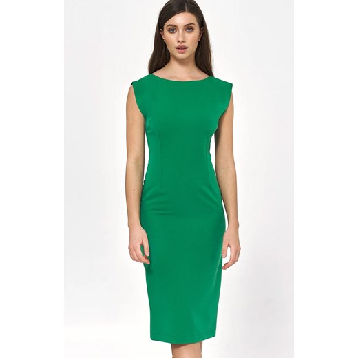 Sukienka Nife zielona ołówkowa z krótkimi rękawami z wiskozy 