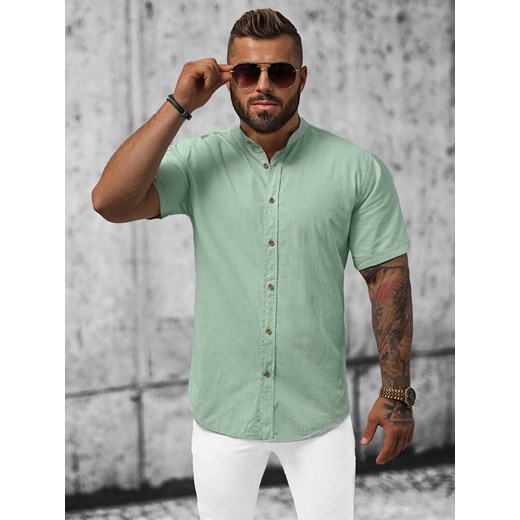 Koszula męska z krótkim rękawem jasno-zielona OZONEE O/V48 ze sklepu ozonee.pl w kategorii Koszule męskie - zdjęcie 159206982