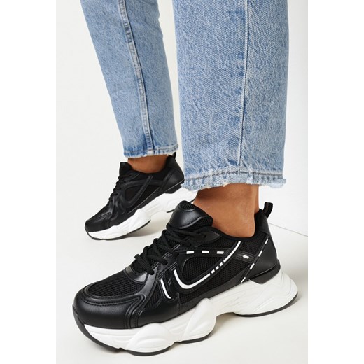 Czarne Sneakersy na Grubej Podeszwie z Wstawkami z Siatki Genovia ze sklepu born2be.pl w kategorii Buty sportowe damskie - zdjęcie 159218353