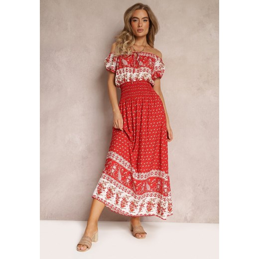 Czerwona Sukienka Hiszpanka Maxi z Gumką w Pasie z Bawełny Eilena Renee XL wyprzedaż Renee odzież