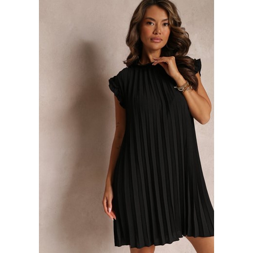 Czarna Plisowana Sukienka Mini z Falbankami Trinida ze sklepu Renee odzież w kategorii Sukienki - zdjęcie 159227701