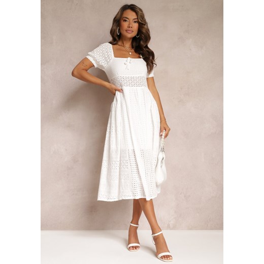 Biała Bawełniana Sukienka Ozdobiona Haftem z Bufiastymi Rękawami Deynia ze sklepu Renee odzież w kategorii Sukienki - zdjęcie 159227771