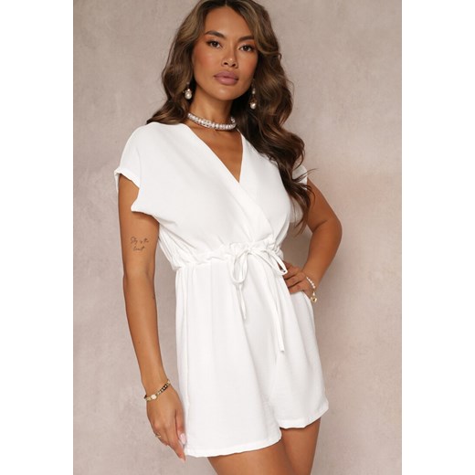 Biały Krótki Kombinezon ze Ściągaczem w Talii Weam ze sklepu Renee odzież w kategorii Kombinezony damskie - zdjęcie 159227844