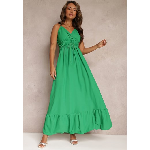 Zielona Długa Sukienka Maxi z Falbaną na Dole i Gumką w Talii Sherrie ze sklepu Renee odzież w kategorii Sukienki - zdjęcie 159227864