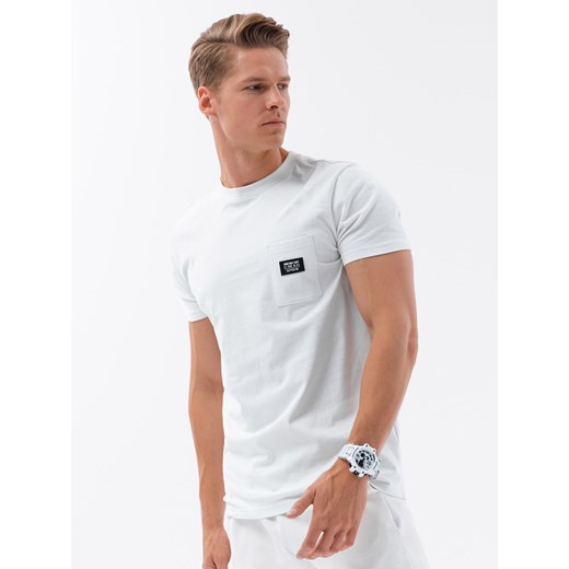 T-shirt męski bawełniany z kieszonką - biały V8 S1743 XXL promocja ombre