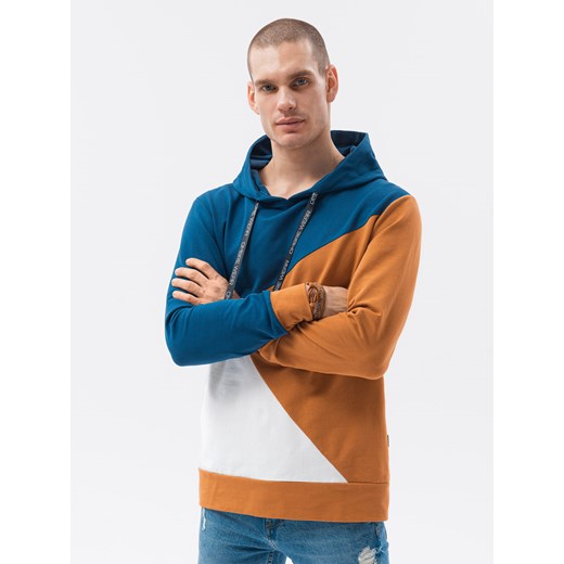 Bluza męska z kapturem - ruda/niebieska B1050 ze sklepu ombre w kategorii Bluzy męskie - zdjęcie 159246302