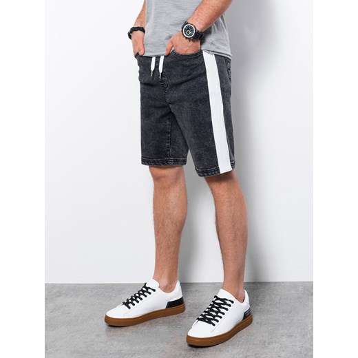 Krótkie spodenki męskie jeansowe - czarne V3 W363 ze sklepu ombre w kategorii Spodenki męskie - zdjęcie 159246341
