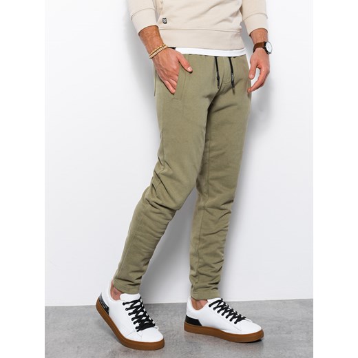 Spodnie męskie dresowe bez ściągacza na nogawce - khaki V1 P946 ze sklepu ombre w kategorii Spodnie męskie - zdjęcie 159246662