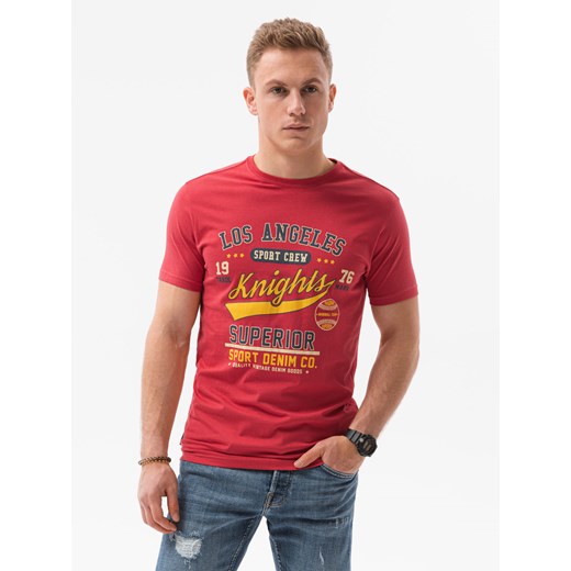 T-shirt męski z nadrukiem - czerwony V-23C S1434 XXL promocja ombre