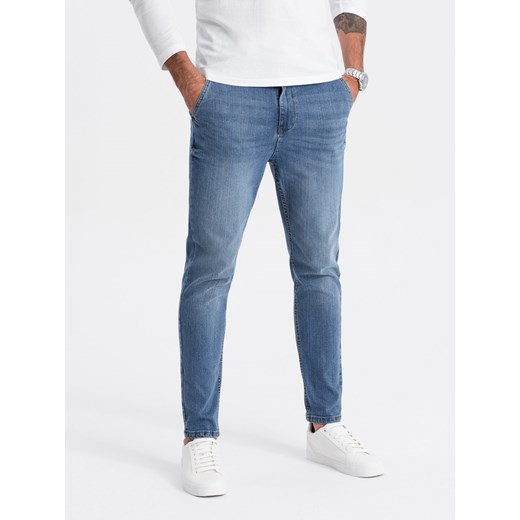 Spodnie męskie jeansowe CARROT FIT - niebieskie V1 OM-PADP-0117 ze sklepu ombre w kategorii Jeansy męskie - zdjęcie 159247483