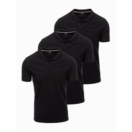 Zestaw koszulek męskich polo z dzianiny pique 3-pak - czarny V10 Z28 ze sklepu ombre w kategorii T-shirty męskie - zdjęcie 159247534