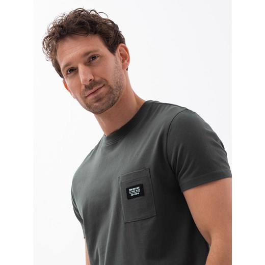 T-shirt męski bawełniany z kieszonką - grafitowy V11 S1743 XL wyprzedaż ombre