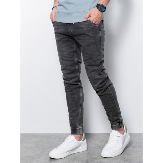 Spodnie męskie jeansowe joggery - szare P907 ze sklepu ombre w kategorii Jeansy męskie - zdjęcie 159247810