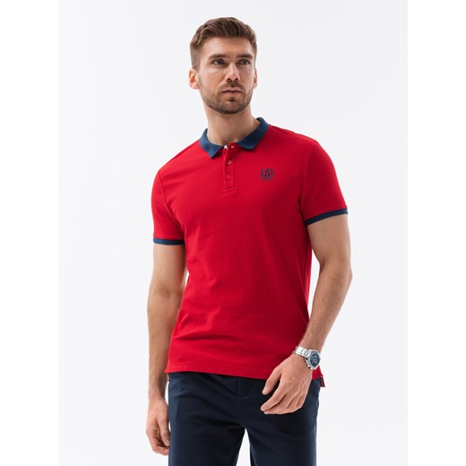 Koszulka męska polo z kontrastowymi elementami - czerwona V4 S1634 ze sklepu ombre w kategorii T-shirty męskie - zdjęcie 159248221