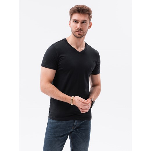 T-shirt męski V-NECK z elastanem - czarny V3 S1183 S wyprzedaż ombre