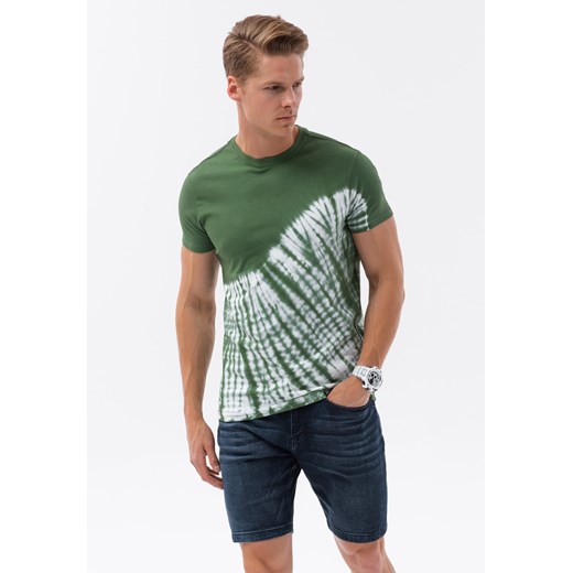 T-shirt męski bawełniany TIE DYE - zielony V3 S1617 ze sklepu ombre w kategorii T-shirty męskie - zdjęcie 159248654