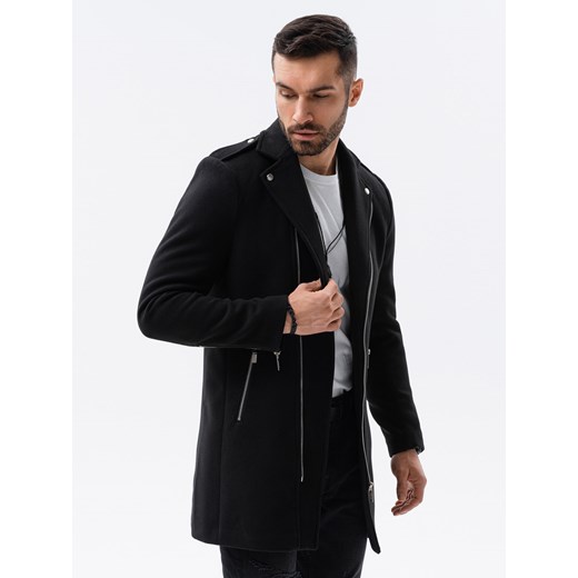 Płaszcz męski na krój ramoneski - czarny V1 C537 XL promocja ombre