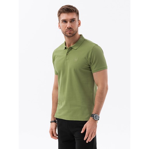 Koszulka męska polo z dzianiny pique - oliwkowy V21 S1374 ze sklepu ombre w kategorii T-shirty męskie - zdjęcie 159248980