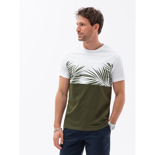 T-shirt męski z nadrukiem - khaki V2 S1641 S promocja ombre