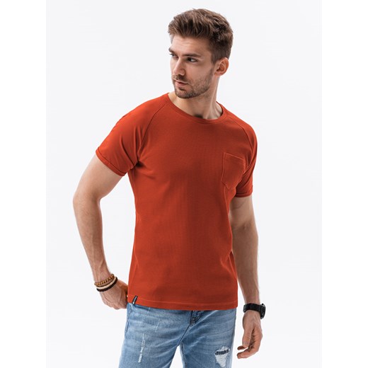 T-shirt męski bez nadruku - ceglasty S1182 L ombre