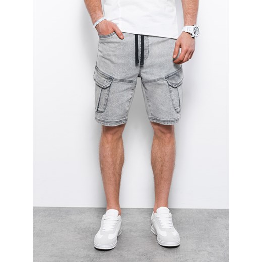 Krótkie spodenki męskie jeansowe - szare V4 W362 ze sklepu ombre w kategorii Spodenki męskie - zdjęcie 159249283
