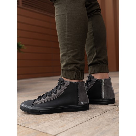 Męskie buty trampki z kontrastującymi elementami - czarne OM-FOTH-0140 ze sklepu ombre w kategorii Trampki męskie - zdjęcie 159249342