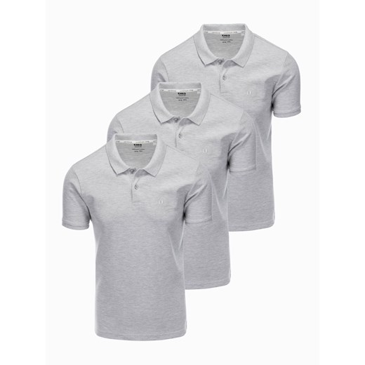 Zestaw koszulek bawełnianych polo 3-pak - szare V11 Z28 ze sklepu ombre w kategorii T-shirty męskie - zdjęcie 159249743